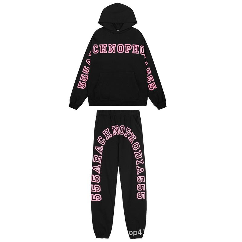 Mens Casual Tracksuit Spider Web Print Thin Hoodie Sweatshirt Jogger Pants Set
