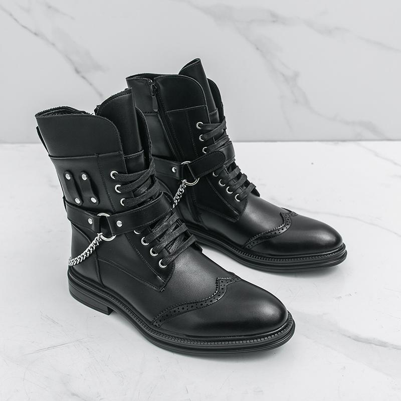 

Мужские высокие ботинки с панк-дизайном в виде металлической цепи, модные и трендовые, легко сочетаются 38