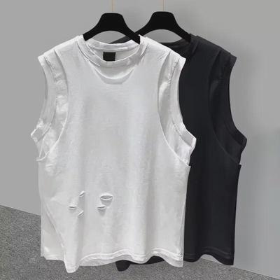 Colete Esportivo Masculino Moderno Sem Mangas de Verão - Camiseta Branca com Padrão de Furos Estilo Coreano