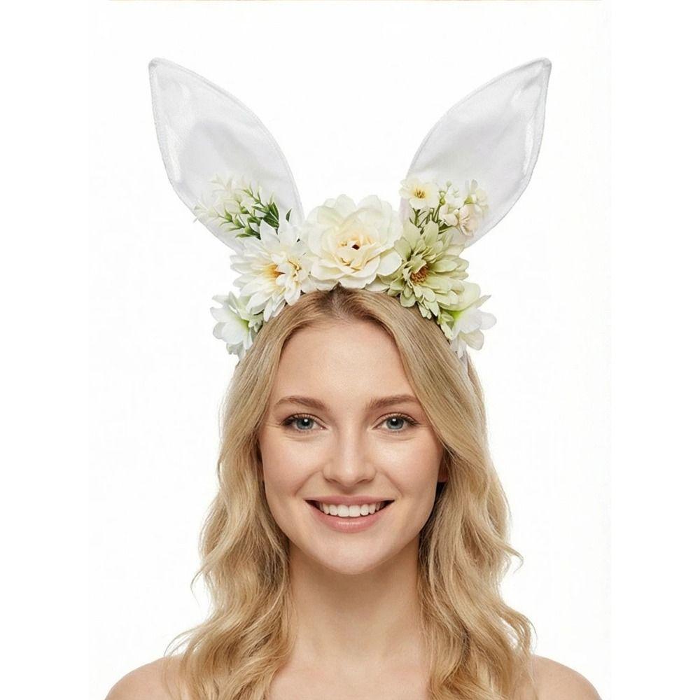 Colorful Rabbit Ears Headband Floral Bunny Ears Hair Hoop Cute Easter Headwear Cosplay Headbands