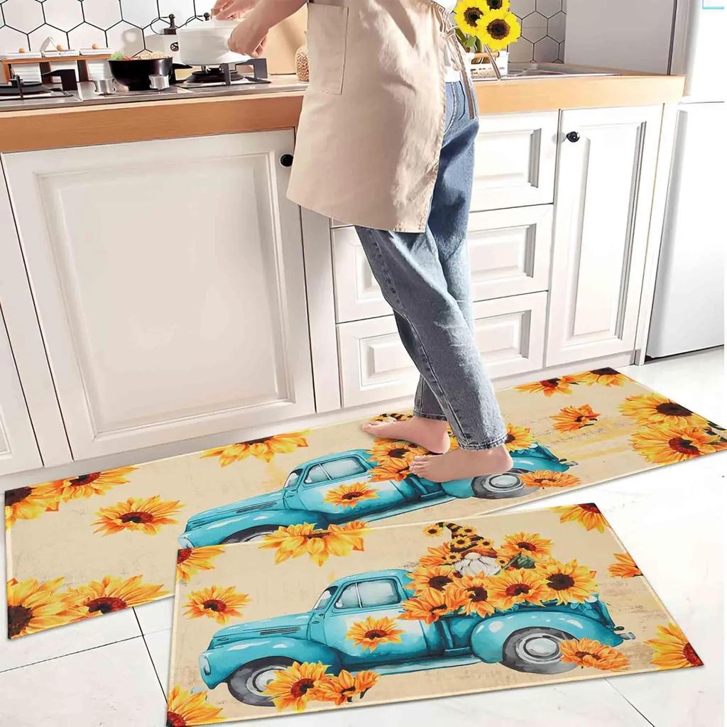 2pcs Kitchen Carpet Soft Anti-Slip Coffee Print Kitchen Decorative Mat Shower Room Door Mat Home Decoration