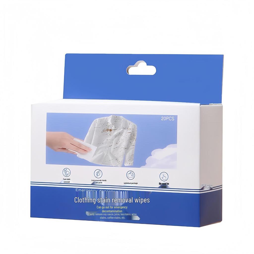 Stain Remover Wipes: Portable, Disposable, No-Wash, No-Brush Cleaner for Clothing and Fruit Stains.