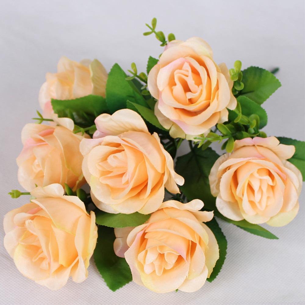 

New 7 Heads Real Happy Flower Plastic Mini Noble Consort Rose Photography Photo Gift Valentine s Day Flowers Home Decorative оранжевый