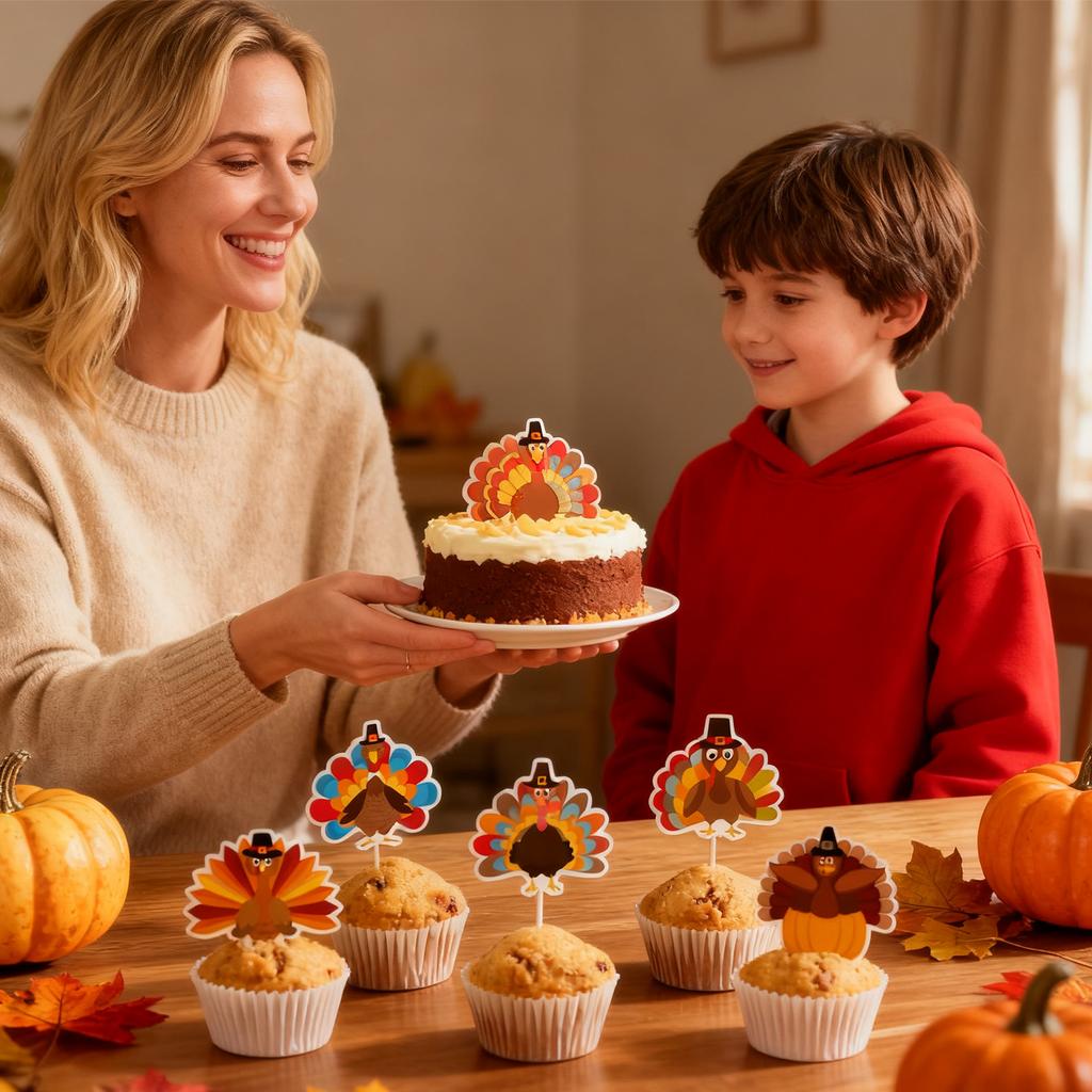 Turkey Cupcake Toppers Thanksgiving Food Picks Cake Decorations For Thanksgiving Party Cake Decoration, 10 Pieces