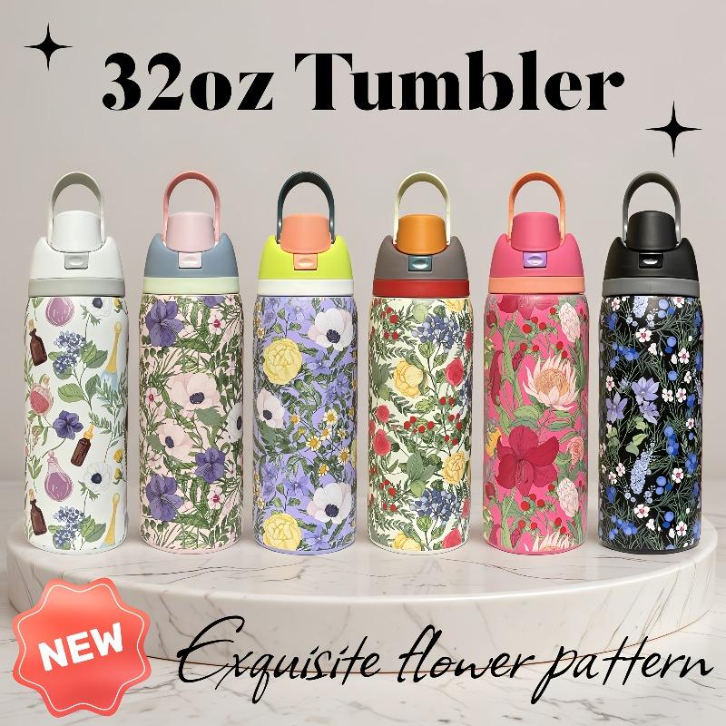 1pcs Floral Insulation Stainless Steel Thermos Bright Summer Garden Design Keeps Drinks Warm or Cold for Home and Outdoor Use
