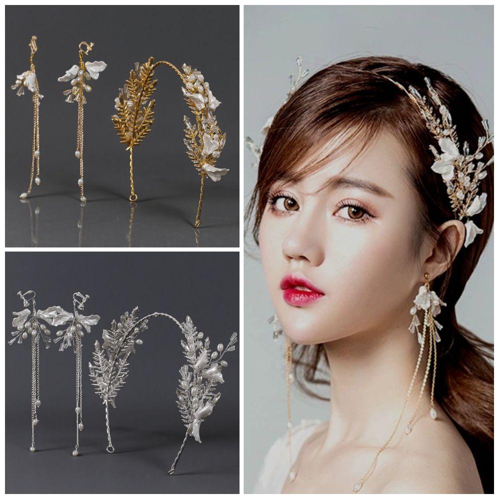Glitter Bridal Headwear Earring Set Handmade Flower Headbands  Female Decoration
