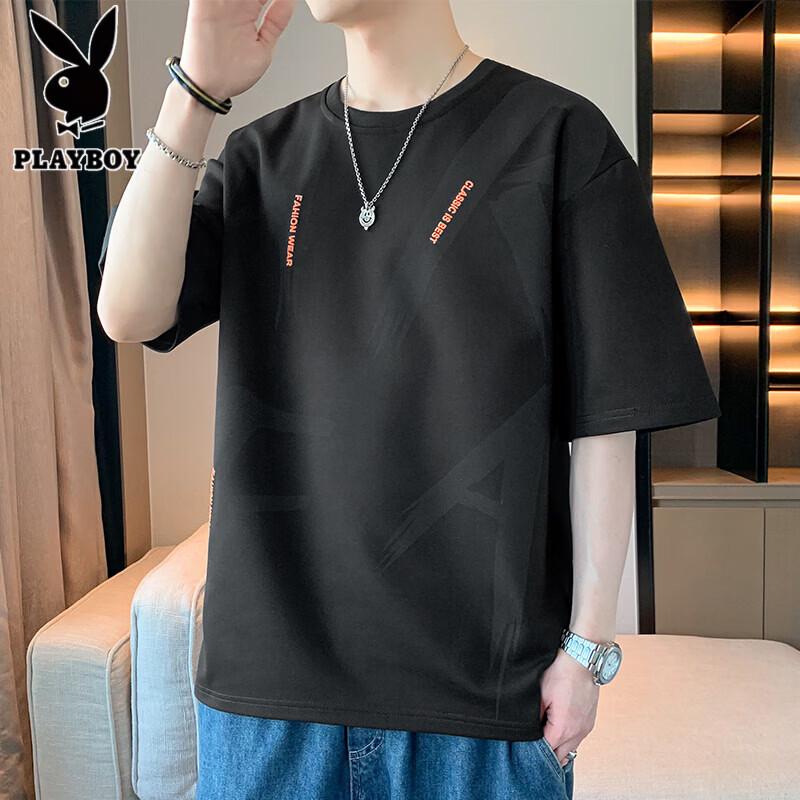 PLAYBOY Men s Trendy Print Ice Silk Casual T-Shirt M