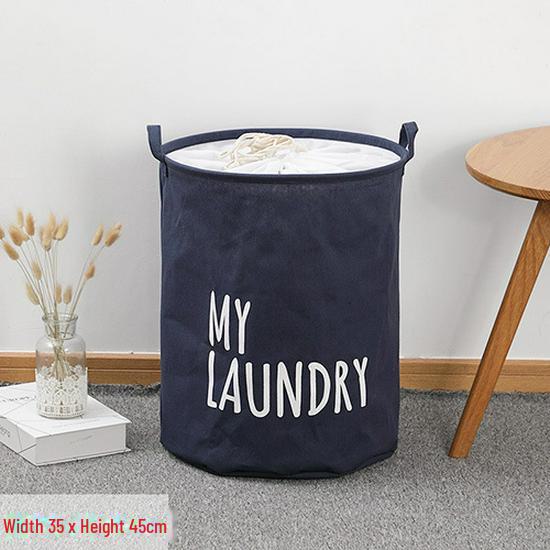 Large Fabric Foldable Laundry Basket with Drawstring, Waterproof & Moisture-Proof for Clothes and Quilts