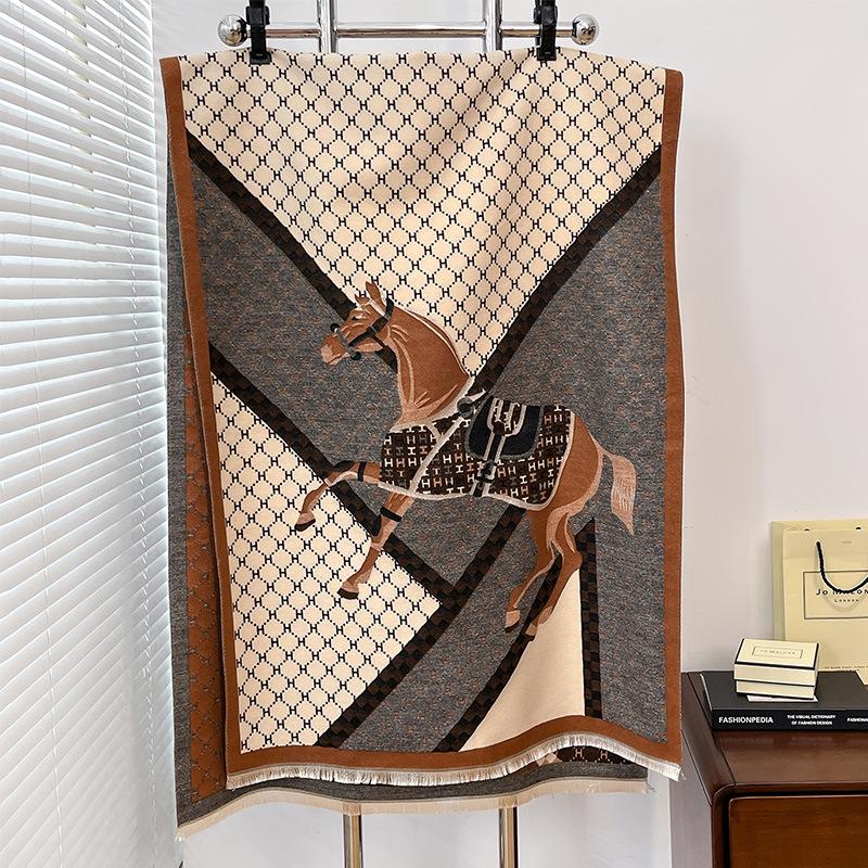 Autumn And Winter Women'S Imitation Cashmere Thermal Scarf Animal H Carriage Elegant Thermal Air Conditioner Shawl Scarf