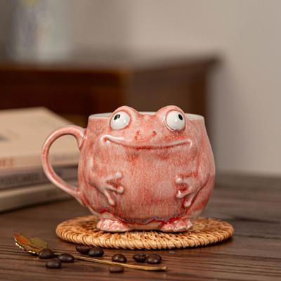 Keramiktasse mit Froschdesign und Löffel Niedliche Kaffeetasse Geschenkset für Büro Heimgebrauch Vintage Stil Trinkgeschirr Dekor