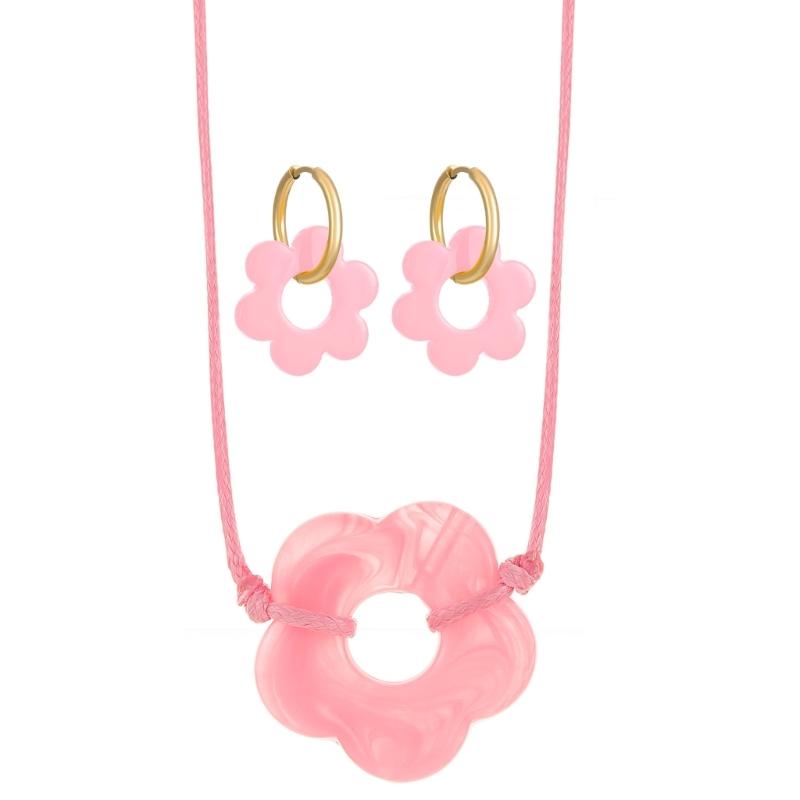 

Elegant Flower Themed Jewelry Set Colorful Florals Necklace and Earrings for Daily Wear Feminine Charm Accessories