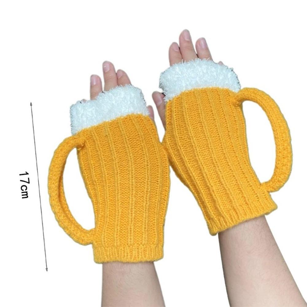 Luvas de Tricô de Lã 3D Caneca de Cerveja Amarelas Luvas Quentes Novas Luvas de Copo de Cerveja Outono e Inverno