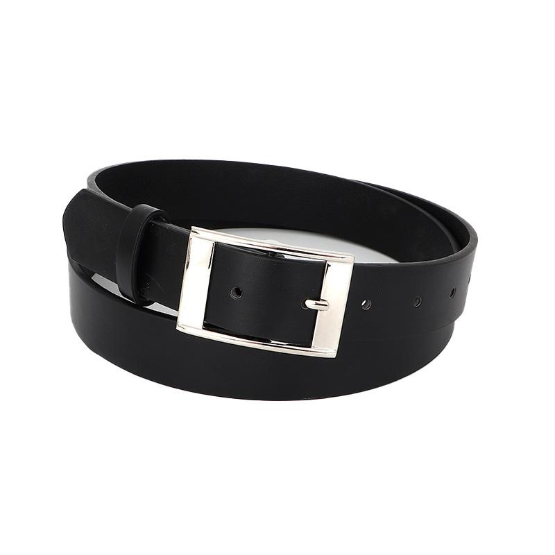 

Простой цвет Сплошная серебряная квадратная пряжка Женский ремень Повседневный и универсальный чёрный