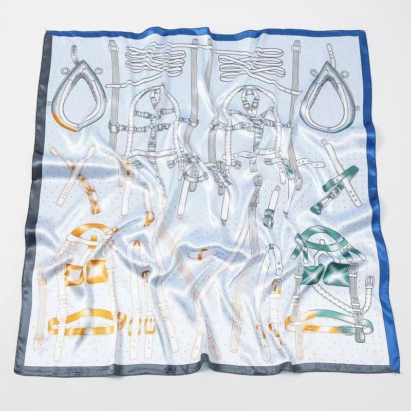 Lenços de seda luxuosos de alta qualidade, lenço de pescoço para mulheres, lenço de seda com corrente, xale decorativo feminino