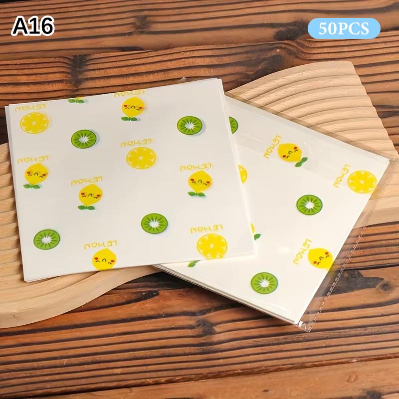 50Pcs Food Grade Baking Wax Paper Strawberry & Floral Patterned Paper Squares Non-Stick Cake Burger Chips Wrapping Papers