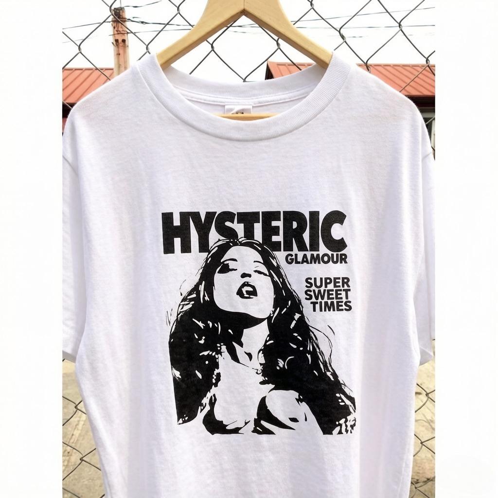 

Hysteric Glamour 90s Retro Style Charcoal Reprint T Shirt for Unisex Women Graphic Short Sleeve Shirt Unisex Unisex Women Summer L