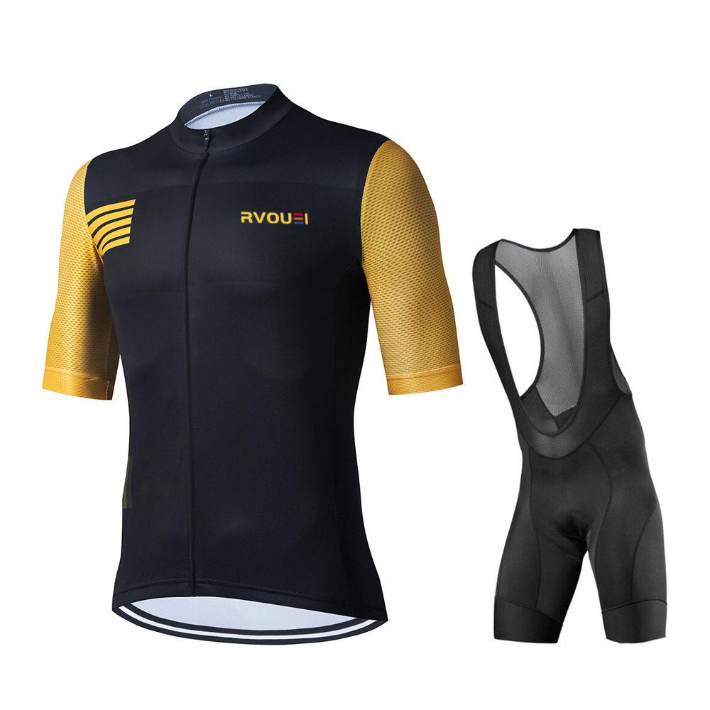 New Cycling Jersey Set RVOUEI Team Cycling Clothing Men Road Bike Suit Bicycle Bib Shorts Tops MTB Ropa Ciclismo Maillot