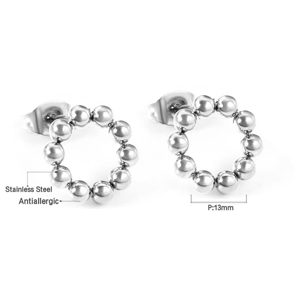 High-End European and American Stainless Steel Hoop Earrings with Steel Beads