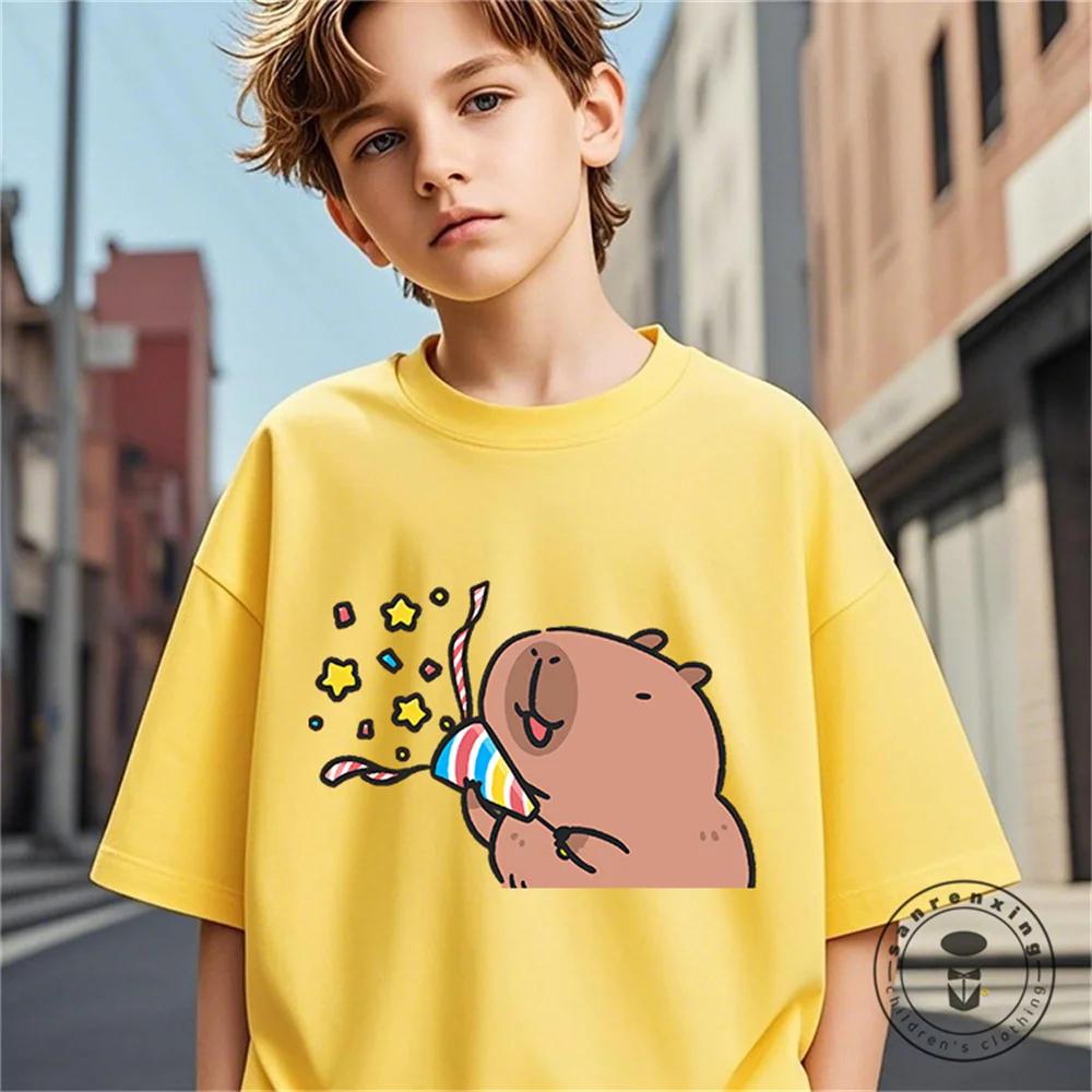 Vară Nouă Tendință Imprimeu Capibara Drăguț Tricou cu Mânecă Scurtă pentru Copii Drăguț Confortabil Versatil Tricou pentru Băiat și Fată