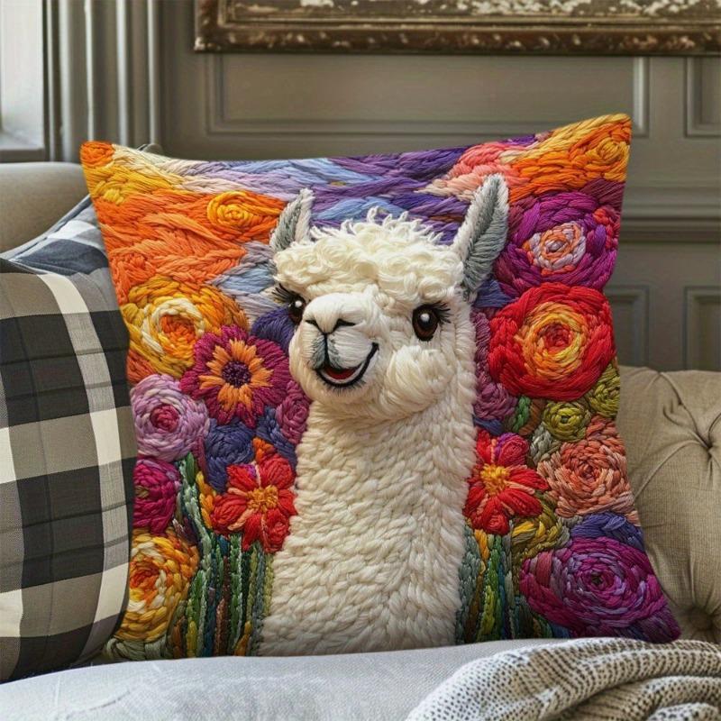 1Pc Floral Llama Cushion Covers Chair Living Room Pillowcase Cozy Zipper Sofa Pillow Covers Bedroom Indoor Home Decor