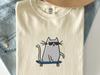 Skateboard Cat Shirt with Embroidery, Cool Embroidered Kitty Tee for Skater and Cat Lovers
