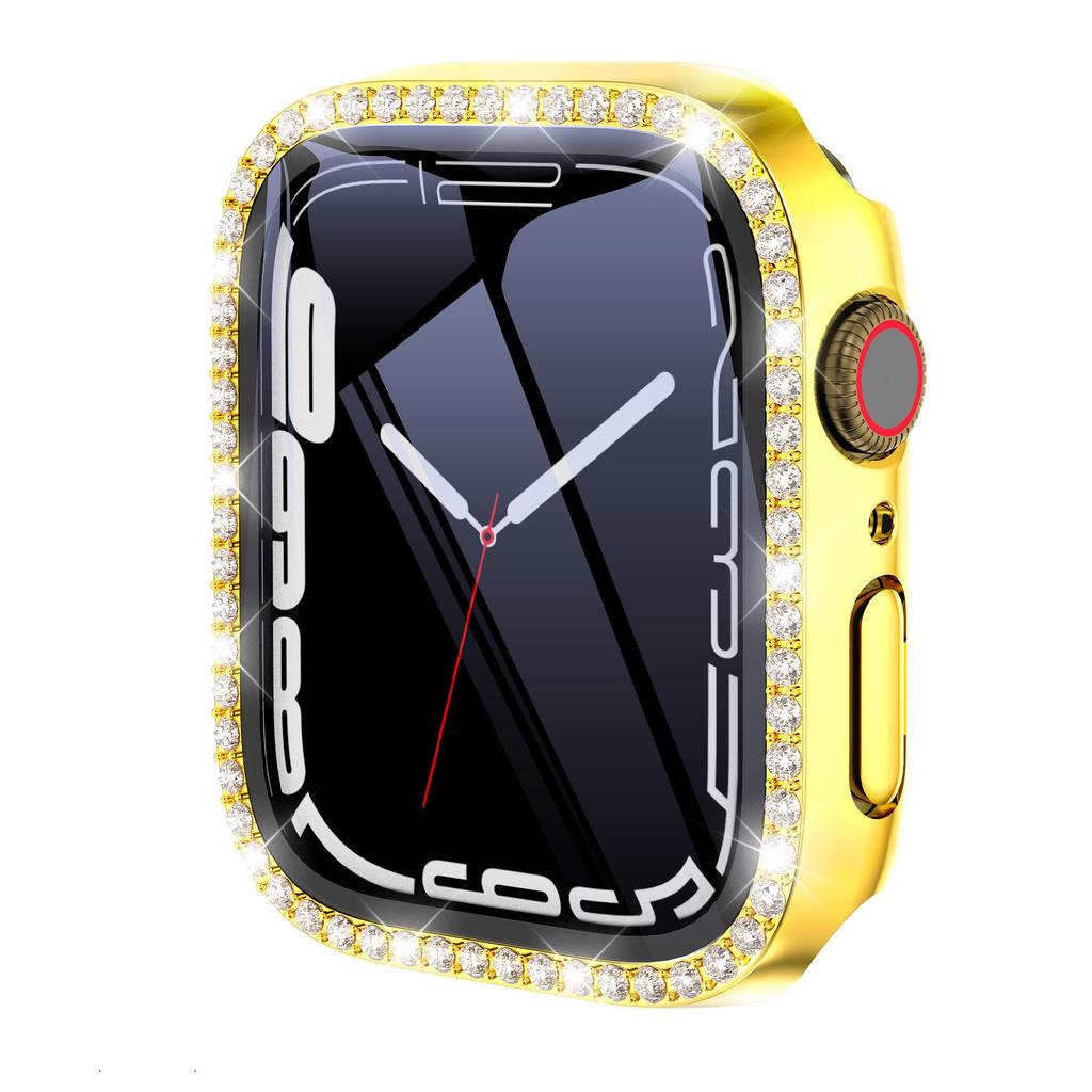 Protezione Schermo Glitterata con Diamanti per Apple Watch 45 41 40 44mm 42mm 38mm con Custodia in Vetro Temperato iWatch Serie 9 8 7 6 SE 5 4 3