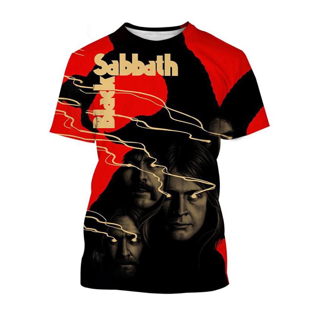 Round Neck 3D Black Sabbath Band Graphic Printed Long Sleeved Men's T-shirts - Soft Medium Stretch Polyester Fabric Summer Relaxed Fit Clothing