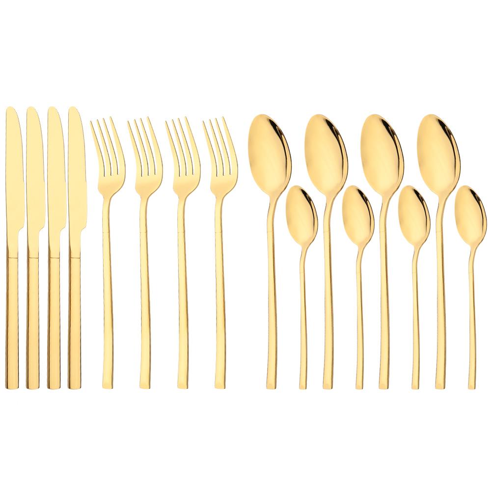 16Pcs Rainbow Dinnerware Stainless Steel Cutlery Set Western Knife Fork Spoon Dinner Flatware Set Kitchen Silverware Tableware