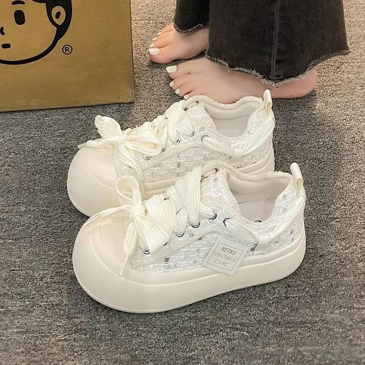 Módní dámské plátěné boty na platformě Jarní móda Pohodlné Prodyšné Ležérní Tenisky Nové Šněrovací Protiskluzové Ploché Sportovní Běžecké Boty