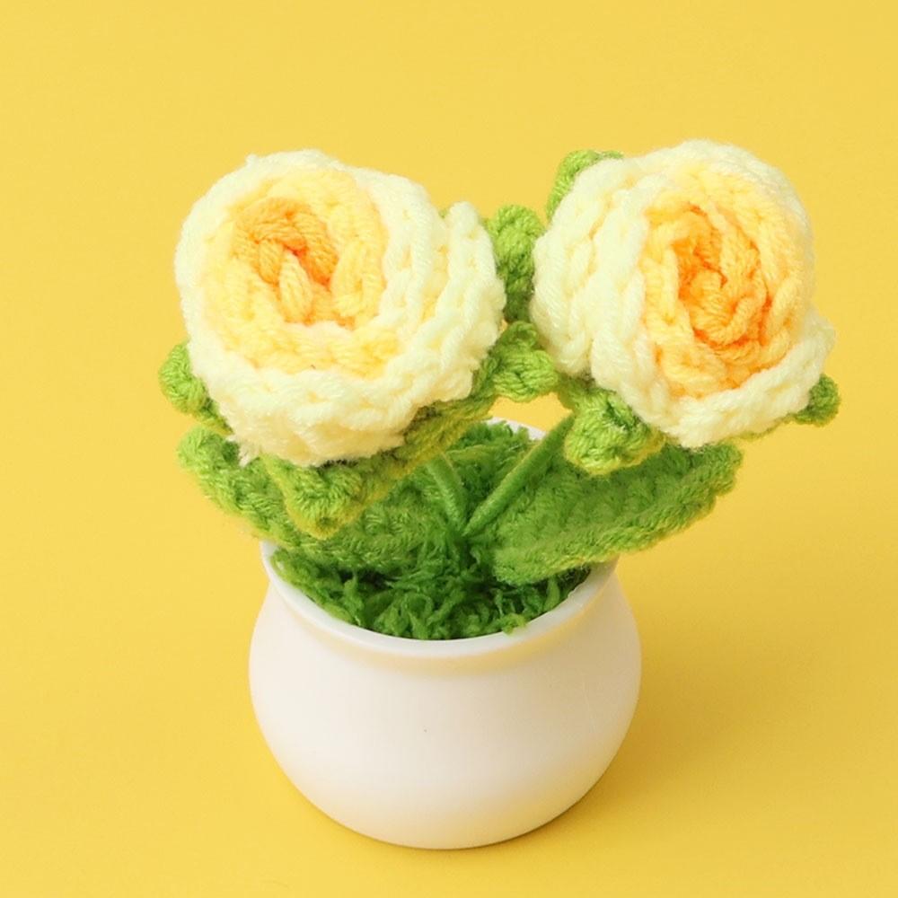 Hand-Knitted Wool Fake Flowers Set: Sunflower, Carnation, Tulip - Desktop Decor, Teacher/Student Gift, Everlasting Bouquet