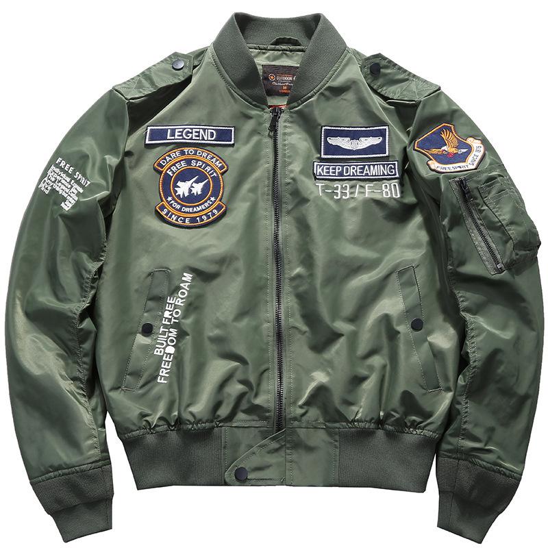 

Men s Korean Embroidered MA1 Pilot Jacket - Spring/Autumn Trendy Baseball Workwear, Large Size 2XL армія зелений колір
