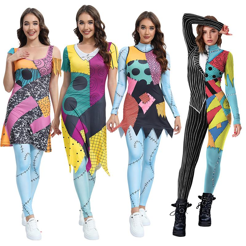 Christmas Horror Sally Cosplay Costume Halloween Zombie Funny Party Dresses Jumpsuit Leggings Mom Daughter Parent-Child Outfit