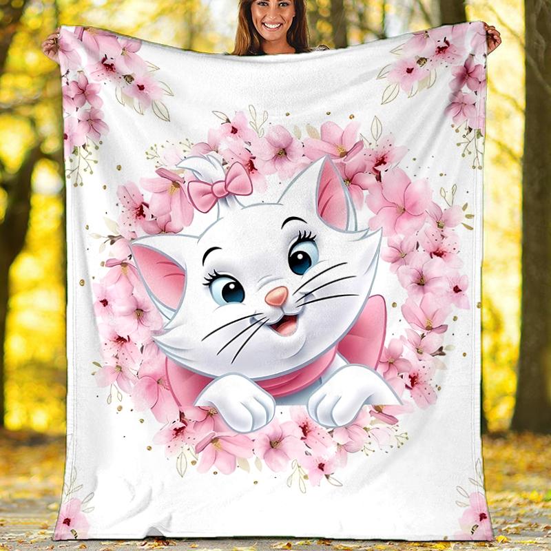 Cherry Blossom Cat Flannel Fleece Blanket Cozy Warm Throw Blanket For Couch Bed Travel All Season Use