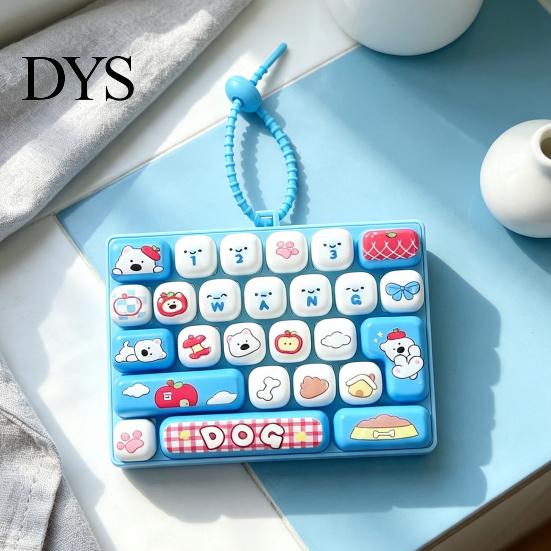 Portable Keyboard Key Pendant Mechanical Fidget Keychain Toy, 26 Tactile Analog Keys Decompression Switch Feel Stress Relief for Backpacks And Wallets