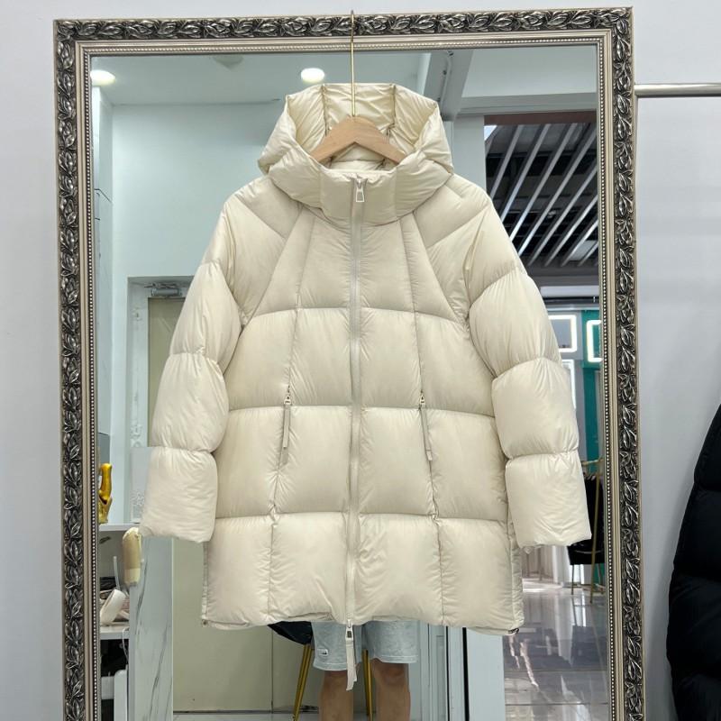 Womens Mid-Length Puffer Coat 90% White Duck Down Loose Fit Winter Warm Hooded Jacket Daily Commute