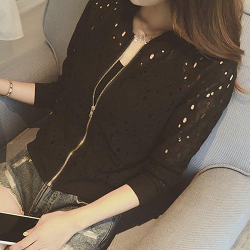 Women's Summer Lace Cardigan: Thin, Hollow, Zippered Sun Protection Jacket