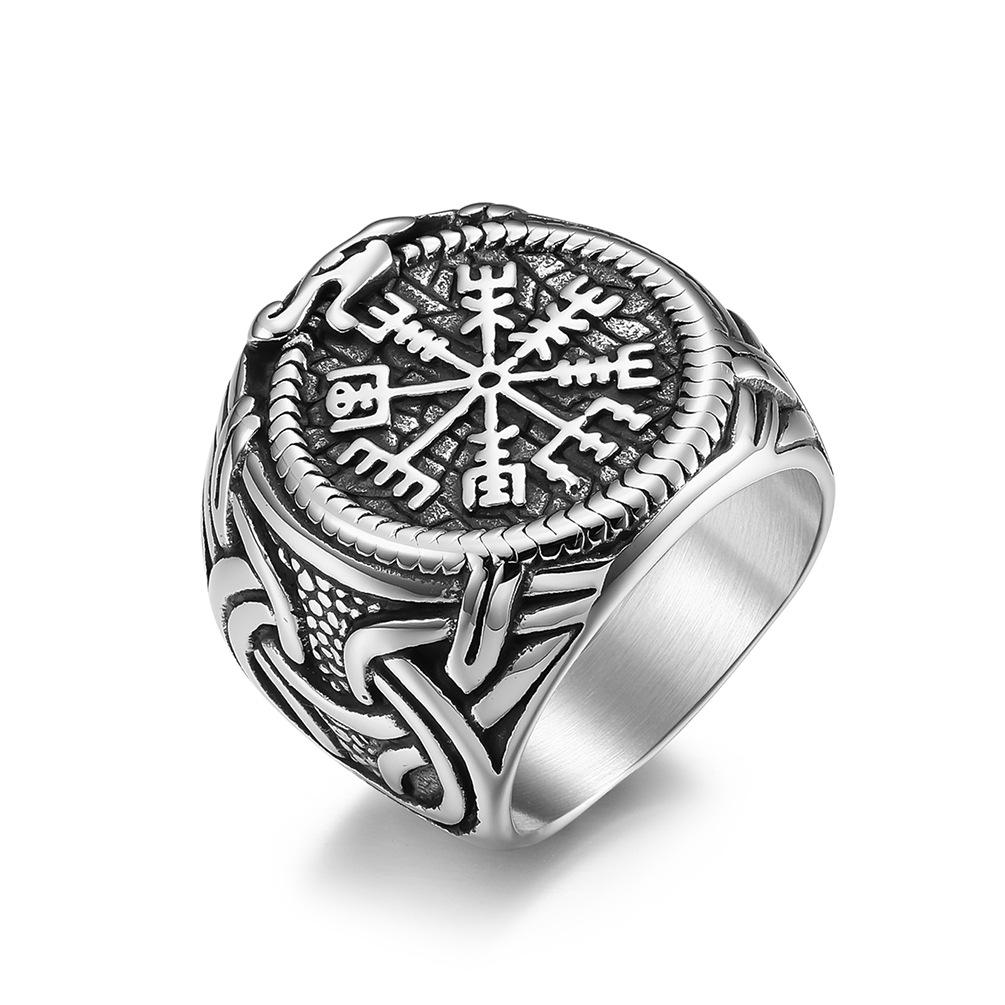 Vintage Nordic Viking Rune Stainless Steel Ring, European and American Men s Titanium Steel Wrench Jewelry 8#