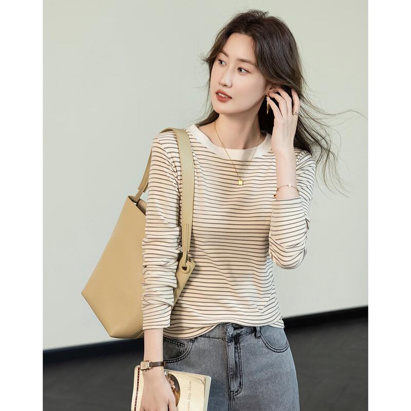 Demana Women's Striped Long Sleeve Round Neck T-shirt
