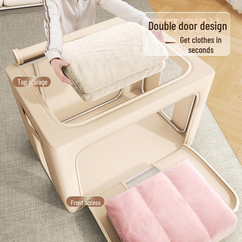 Double Door Folding Wardrobe with Layered Storage for Dormitory or Bedroom