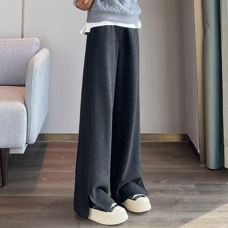 Plus Size Women s Fleece-Lined Wool Blend Split Wide-Leg Pants XL