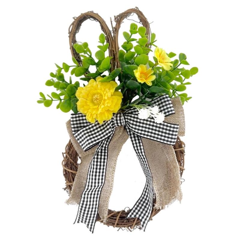 Spring Wreath for Front Door Rabbit Shaped Bowknot Garlands for Indoor or Outdoor Decoration Festival Party Supplies