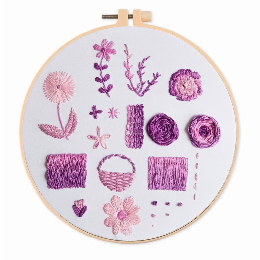 1 sada Vyšívání DIY Sada pro začátečníky: Fialový květinový vzorový materiál vhodný pro začátečníky. Vyšívací látka Materiálová sada