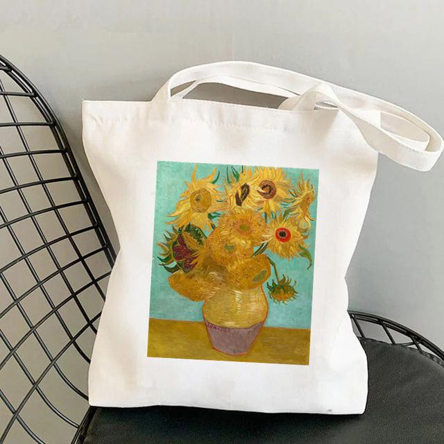 Shopper Van Gogh Bedruckte Kawaii Tasche Harajuku Damen Einkaufstasche Canvas Shopper Tasche Mädchen Handtasche Einkaufstasche Schultertasche Damen