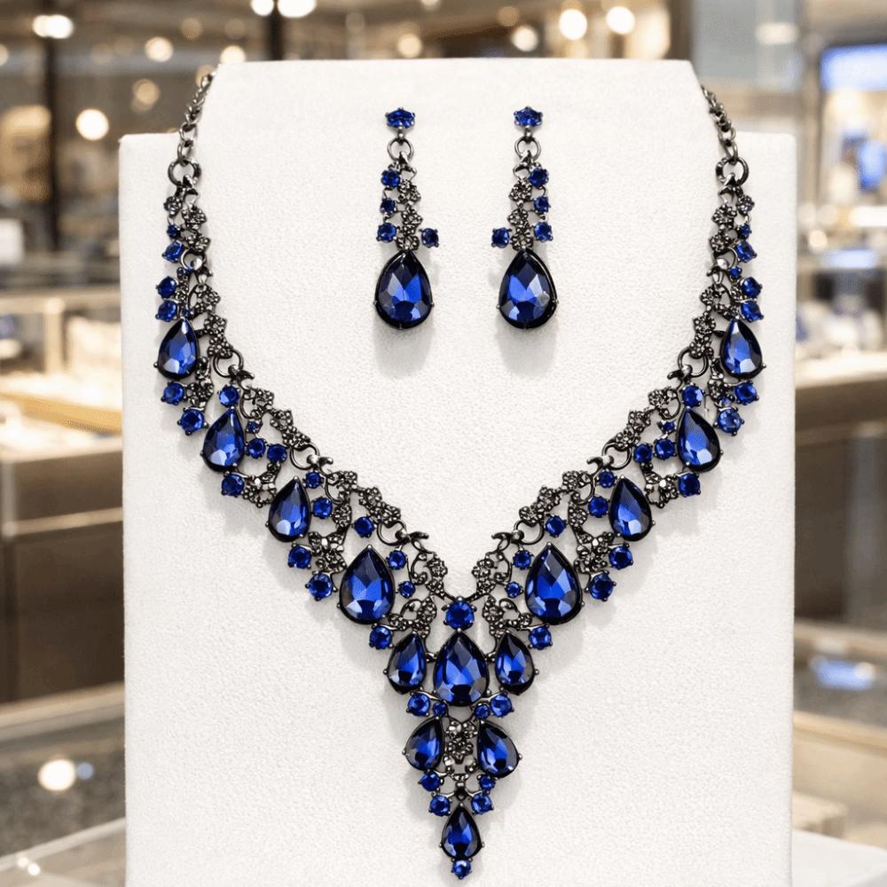 Rhinestone Crystal Necklace Earrings Shining Bridal Jewelry Set  Ball Banquet