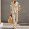 2026 Womens Casual City Chic Solid Color Wide Leg Pants Set Long Sleeve T-Shirt Outfit