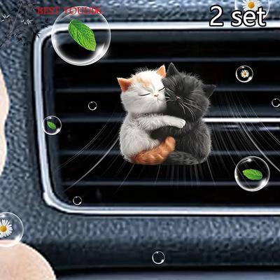 (YOUU06)2Set Cuddle Cat Perfume Diffuser Car Air Freshener Clip Air Conditioning Vent Decorate Car Interior Aromatherapy Clip