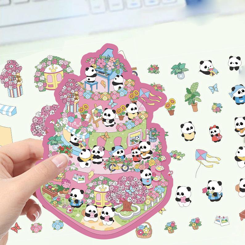 Cartoon Landscape Mushroom House Sticker Miniature World 3D House Unzip DIY Scene Manual Post