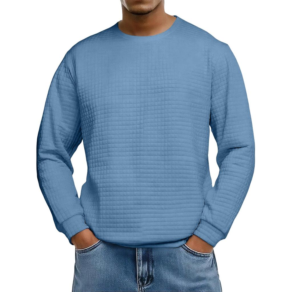 Men's Loose-fitting Casual Waffle-weave  Neck Long-sleeved Top