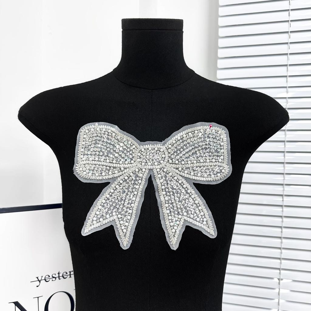 Handmade Bead Sequined Mesh Bow Patch Clothing Top Dress Children'S Clothing Decorative Cloth Sticker Accessories