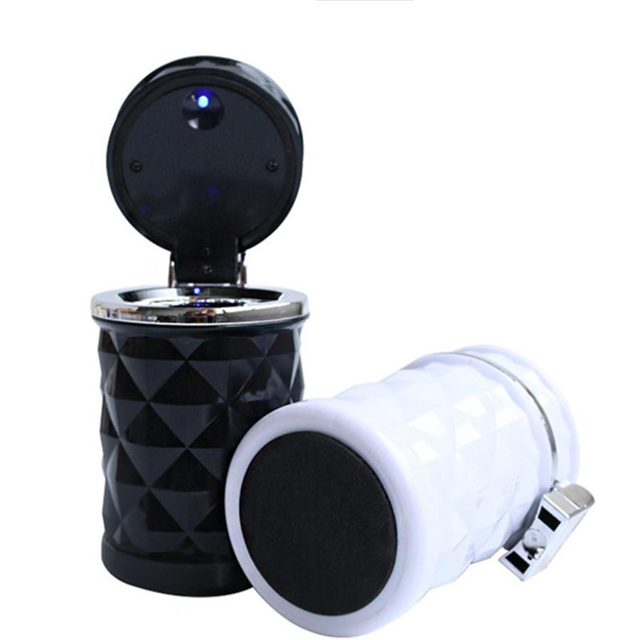 Portable Mini White Car Ashtray Cigarette Cylinder Holder With Blue LED Light